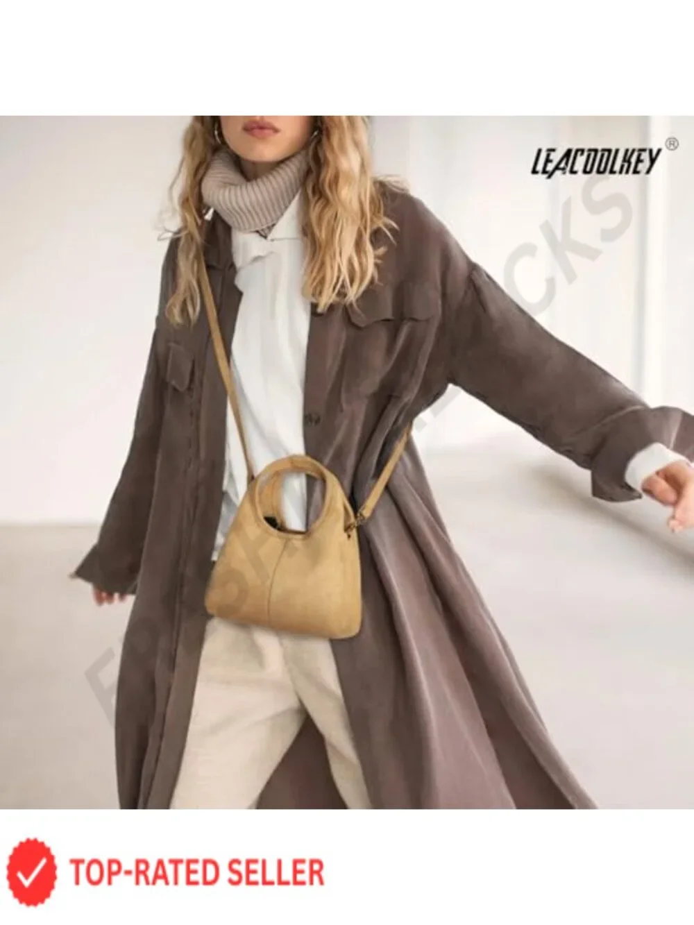 Women's Faux Suede Satchel Handbag with Magnetic Snap Top Handle